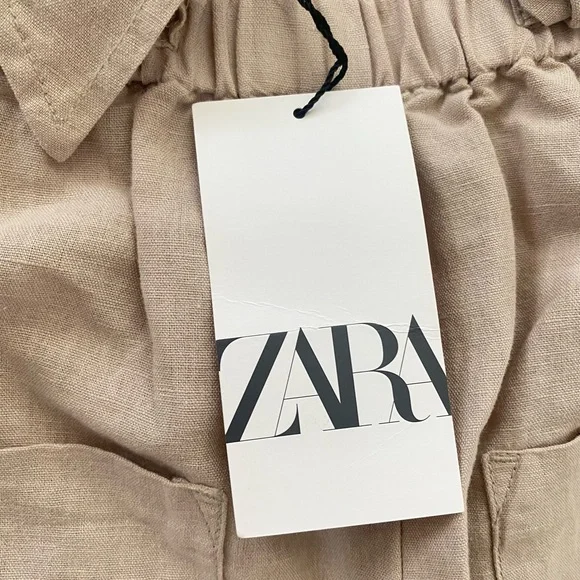 NWT ZARA Linen Cotton Beige cream Jumpsuit Pants Cut Out Xsmall Orig $50 - Picture 9 of 15